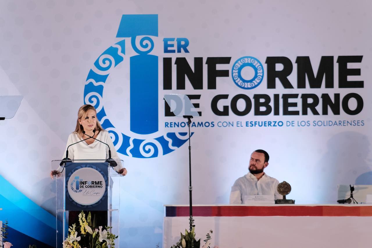 Lili Campos rinde su primer informe de Gobierno; destaca aumento de luminarias, seguridad y turismo