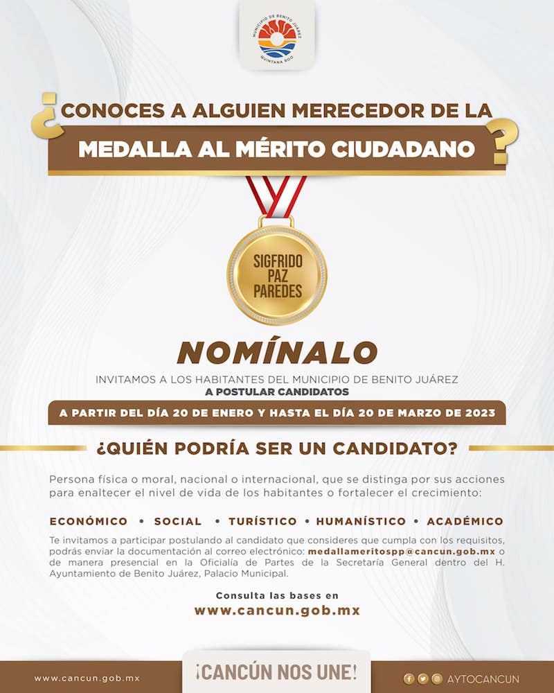 Invitan a registro de candidatos a Medalla al Mérito Ciudadano “Sigfrido Paz Paredes” edición 2023