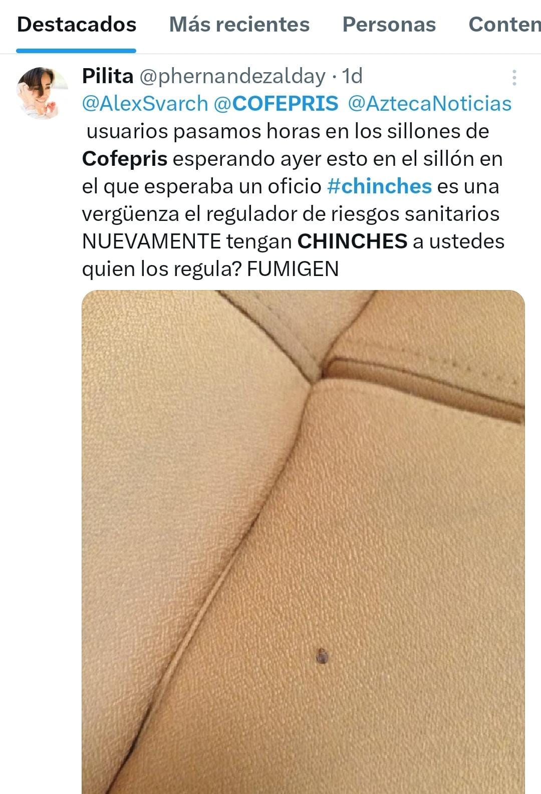 Reportan otra vez chinches en Cofepris